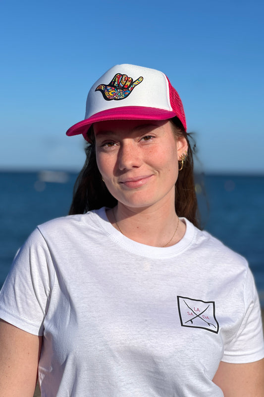 Gorra Shaka rosa frontal blanco