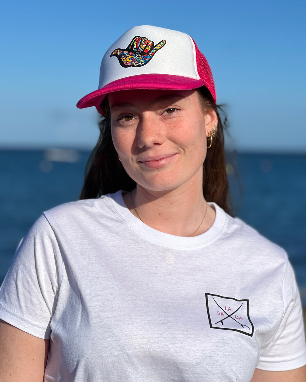 Gorra Shaka rosa frontal blanco
