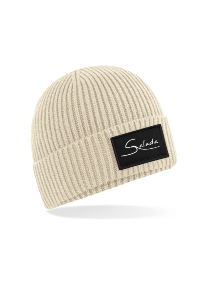 Gorro pasamontañas beige con parche