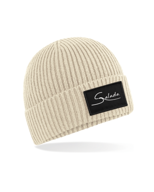 Gorro pasamontañas beige con parche